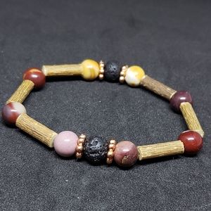 Genuine Mookaite, hazelwood & lava stone bracelet